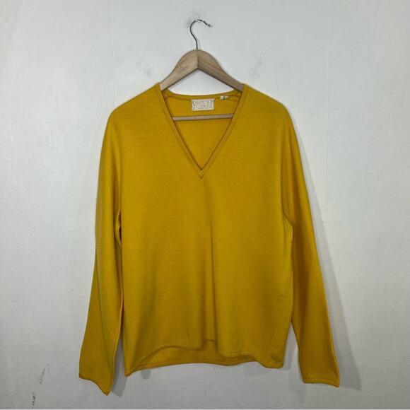 Vintage Sweaters - Vintage Saint Joseph by Cezar Yellow Wool Blend V Neck Sweater Size Large